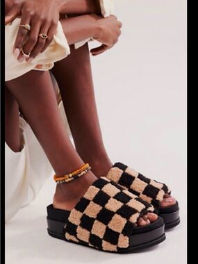 ROAM Black and Tan Checkerboard Platform Mules